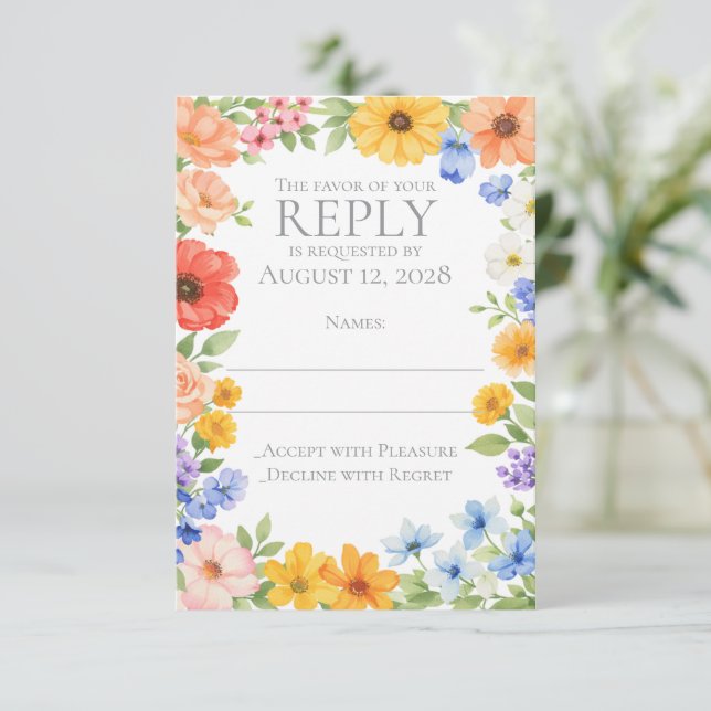 Cartão RSVP Watercolor Garden Flower Wedding Invitation (Em pé/Frente)