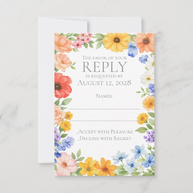 Cartão RSVP Watercolor Garden Flower Wedding Invitation (Frente)