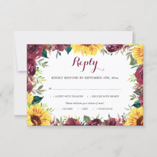 Cartão RSVP Watercolor Girassóis Flores Flóridas De Fronteira