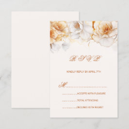 Cartão RSVP Watercolor Gold White Roses