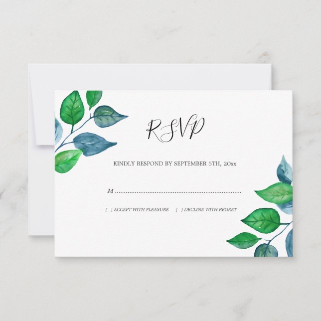 Cartão RSVP Watercolor Greenery Foliage deixa casamento (Frente)