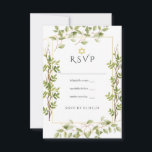 Cartão RSVP Watercolor Greenery Geométrico Bat Mitzvah<br><div class="desc">O sábio verde e branco da moda d'água deixa o bat mitzvah rsvp com estrutura geométrica dourada.</div>