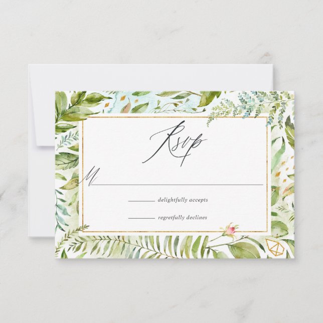 Cartão RSVP Watercolor Greenery Wedding (Frente)