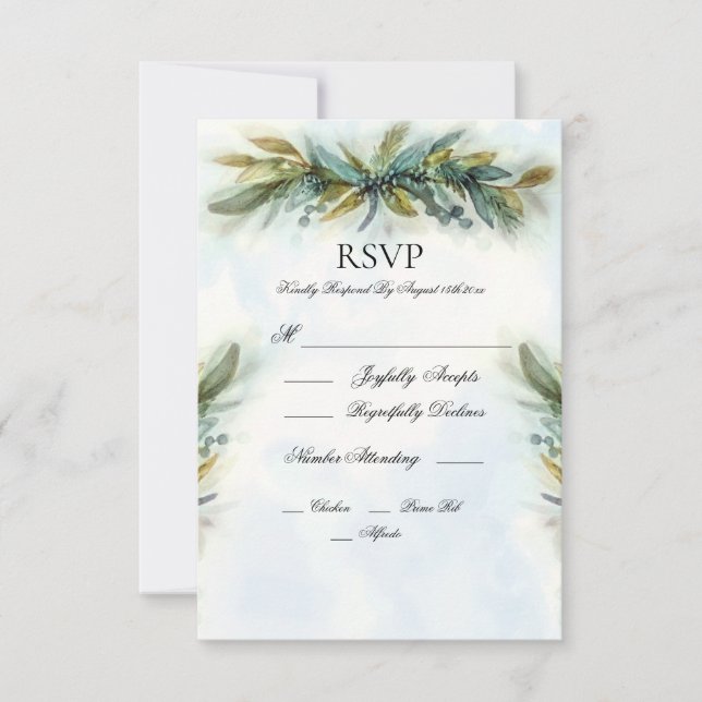 Cartão RSVP Watercolor Greenery Wedding (Frente)