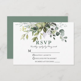 Cartão RSVP Watercolor Greenery Wedding Sage Green