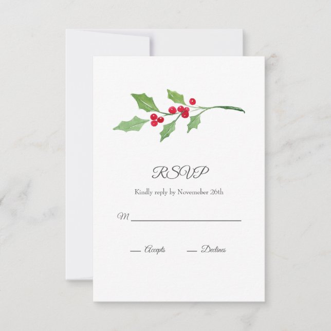 Cartão RSVP Watercolor Holly Sprig (Frente)