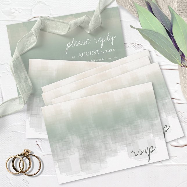 Cartão RSVP Watercolor Refletions Wedding Sage ID774 (Criador carregado)