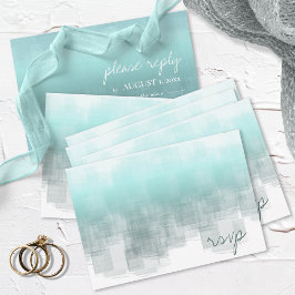 Cartão RSVP Watercolor Refletions Wedding Teal ID774