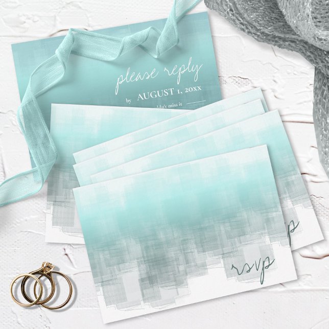 Cartão RSVP Watercolor Refletions Wedding Teal ID774 (Criador carregado)
