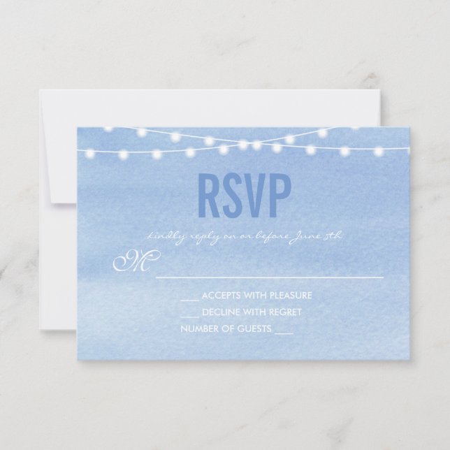 Cartão RSVP Watercolor String Luzes Casamento (Frente)
