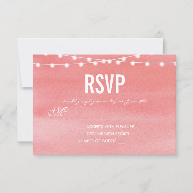 Cartão RSVP Watercolor String Luzes Casamento (Frente)