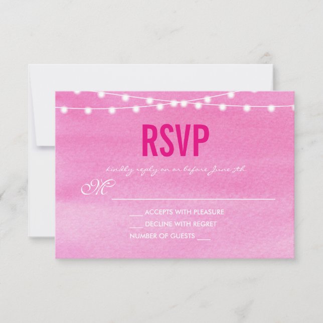 Cartão RSVP Watercolor String Luzes Casamento (Frente)