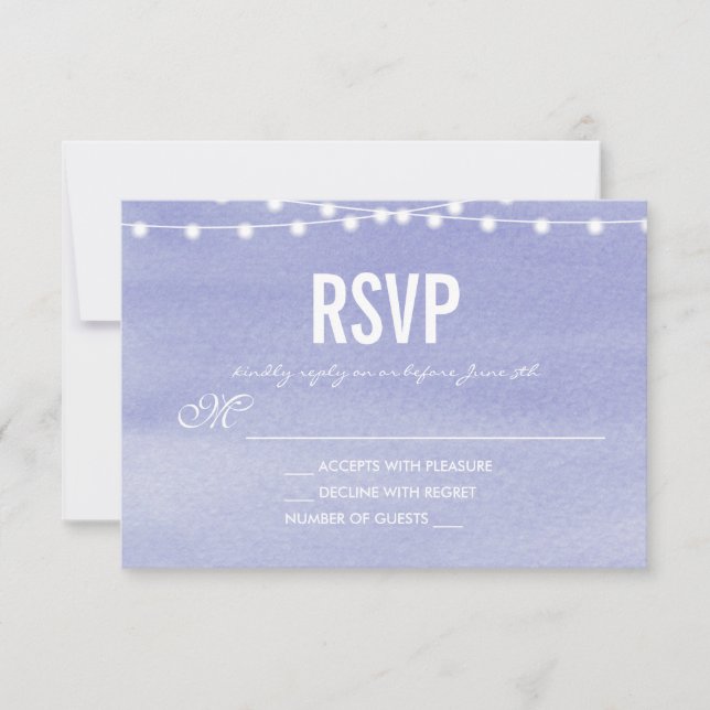 Cartão RSVP Watercolor String Luzes Casamento (Frente)