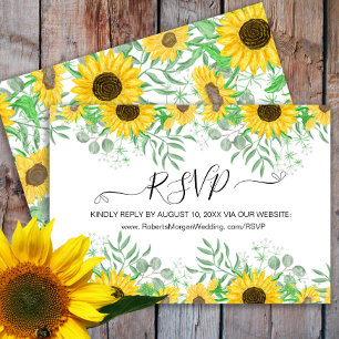 Cartão RSVP Watercolor Sunflower Website de Casamento