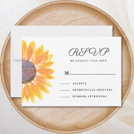 Cartão RSVP Watercolor Sunflower Wedding