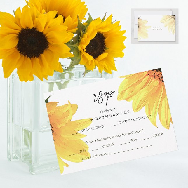 Cartão RSVP Watercolor Sunflowers Wedding (Criador carregado)