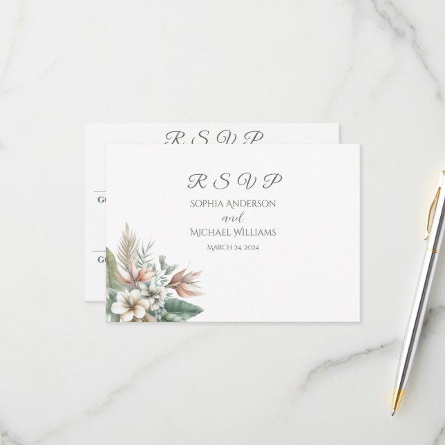 Cartão RSVP Watercolor Tropical Elegance-Wedding- (Frente/Verso In Situ)