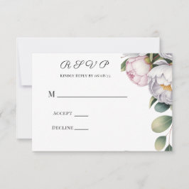 Cartão RSVP Watercolor White Peonies Wedding