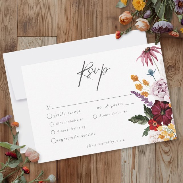 Cartão RSVP Watercolor Wildflower Butterfly Modern Wedding (Criador carregado)