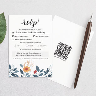 Cartão RSVP Watercolor Wildflower Floral Moderno Código QR