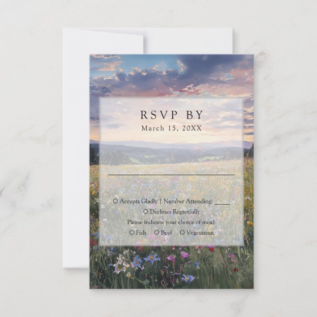 Cartão RSVP Watercolor Wildflowers Floral Meadow Wedding (Frente)