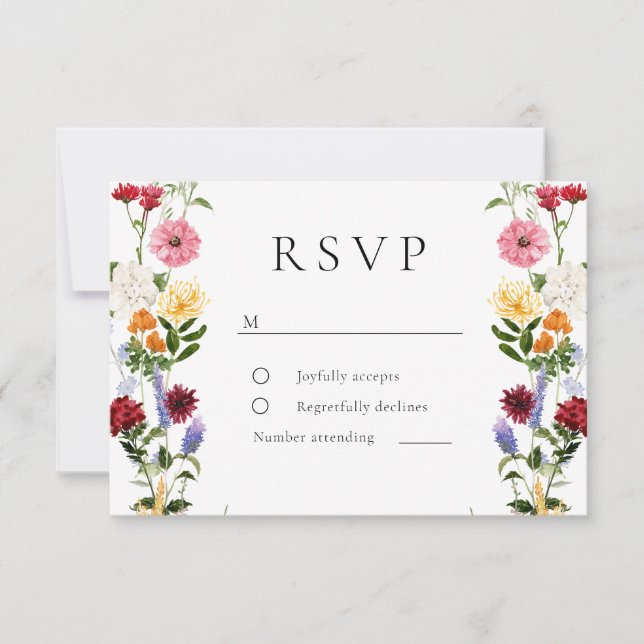 Cartão RSVP Watercolor Wildflowers Spring Summer Wedding (Frente)