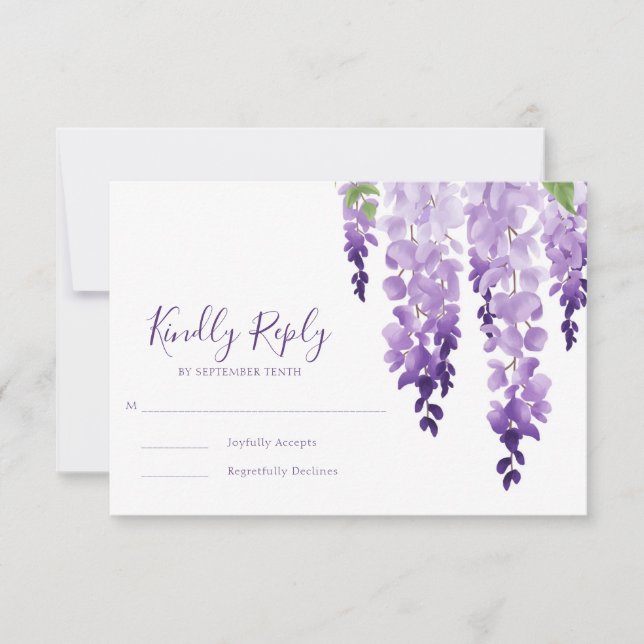 Cartão RSVP Watercolor Wisteria Wedding (Frente)