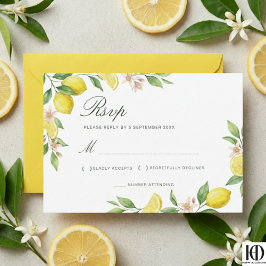 Cartão RSVP Watercolor Wreath Mediterranean Citrus Wedding