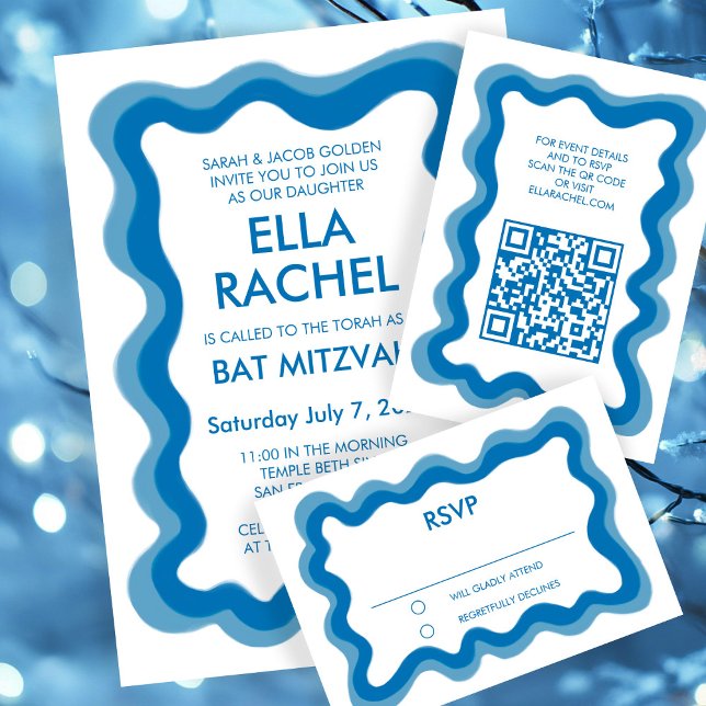 Cartão RSVP Wavy Frame Moderno, Bar Personalizado de Chic, Bat (Wavy Frame Modern Chic Custom Bar Bat Mitzvah RSVP Card
)