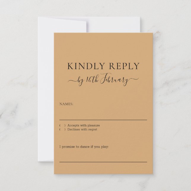 Cartão RSVP Wedding Burly Wood Sand Signature Kindly Reply (Frente)