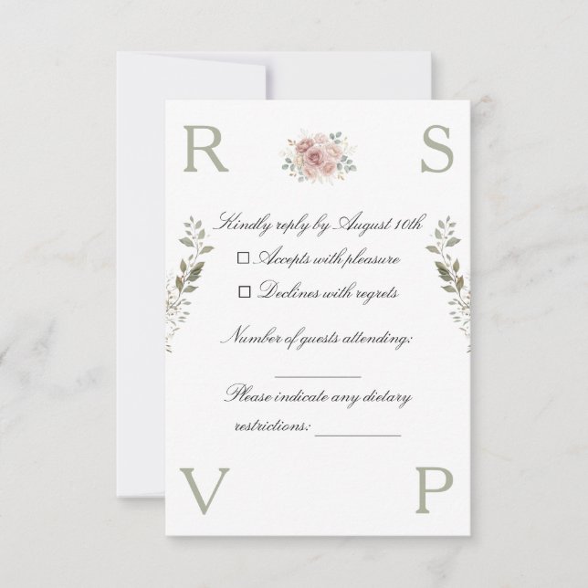 Cartão RSVP Wedding invitation card decorated with flowers (Frente)
