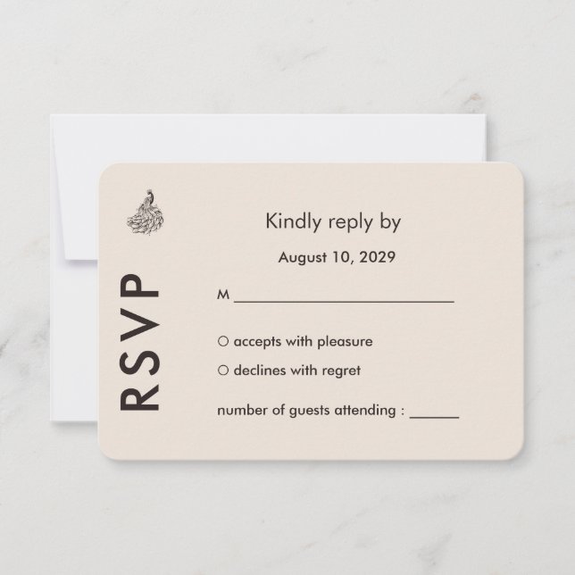 Cartão RSVP Wedding Peacock Botanical | Couture Response Art (Frente)