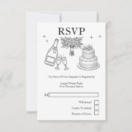 Cartão RSVP Wedding Whimsical Doodles Grey and White