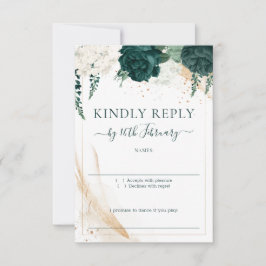 Cartão RSVP Wedding White Signature Emerald Green Rose