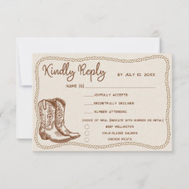 Cartão RSVP Western Cowboy Boots Barn Wedding Meal Choice