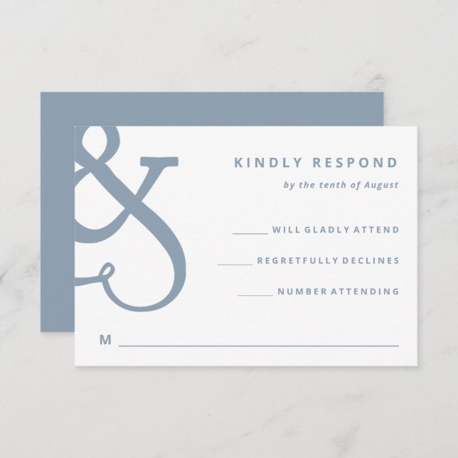 Cartão RSVP Whimsical Ampersand | Casamento de Dusty Blue (Frente/Verso)