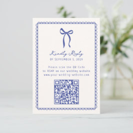 Cartão RSVP Whimsical, azul mão desenhada Código QR de Casamen