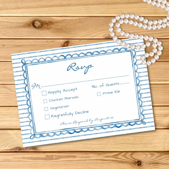 Cartão RSVP Whimsical Blue Watercolor Stripe Wedding (Whimsical Blue Watercolor Stripe Wedding RSVP Card)