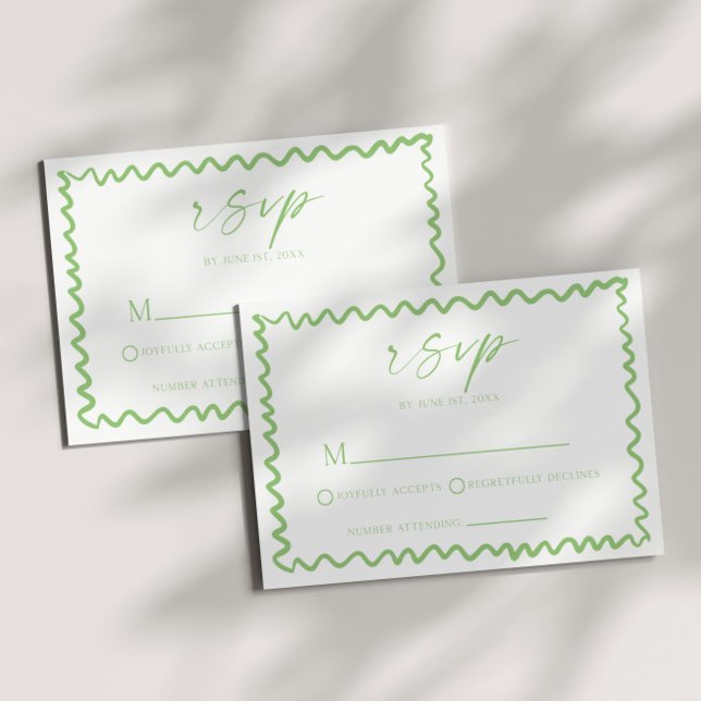 Cartão RSVP Whimsical Citrus Green Wavy Border Wedding (Criador carregado)