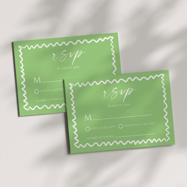 Cartão RSVP Whimsical Citrus Green Wavy Border Wedding (Criador carregado)