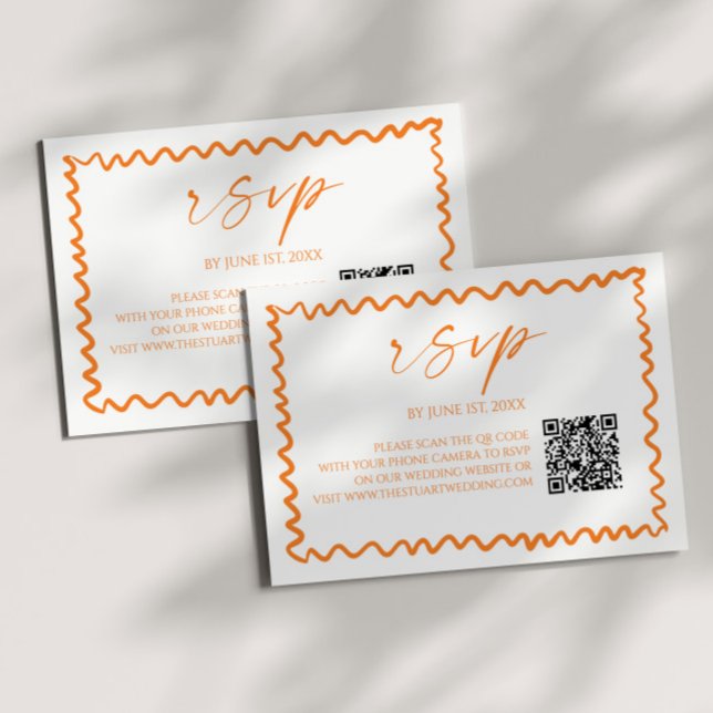 Cartão RSVP Whimsical Citrus Orange QR Code Wedding (Criador carregado)