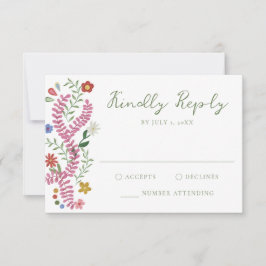 Cartão RSVP Whimsical Folk Art Floral Wedding