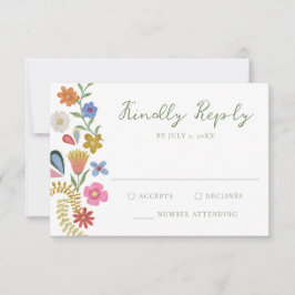 Cartão RSVP Whimsical Folk Art Floral Wedding