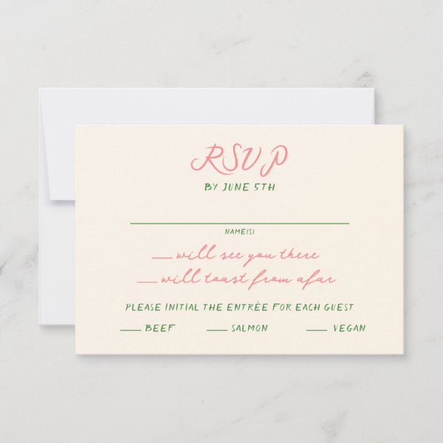 Cartão RSVP Whimsical Quirky Handwrite Wedding (Frente)