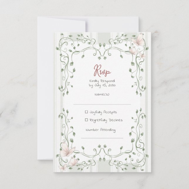 Cartão RSVP Whimsical Sage Greenery Wedding (Frente)