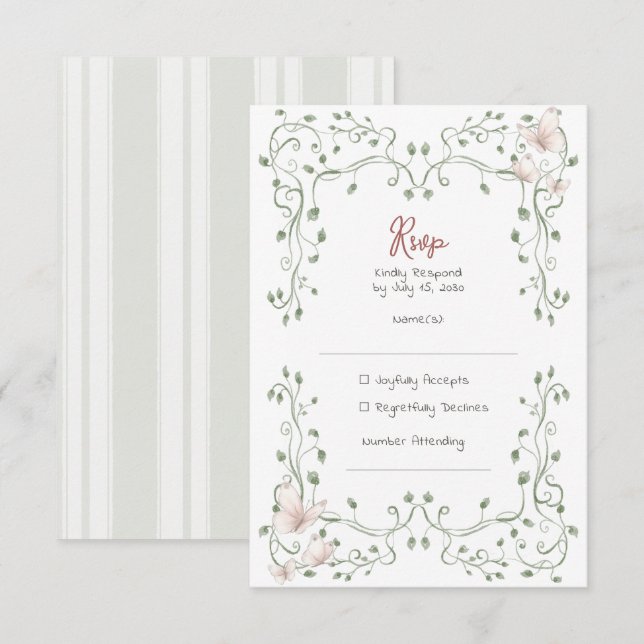 Cartão RSVP Whimsical Sage Greenery Wedding (Frente/Verso)