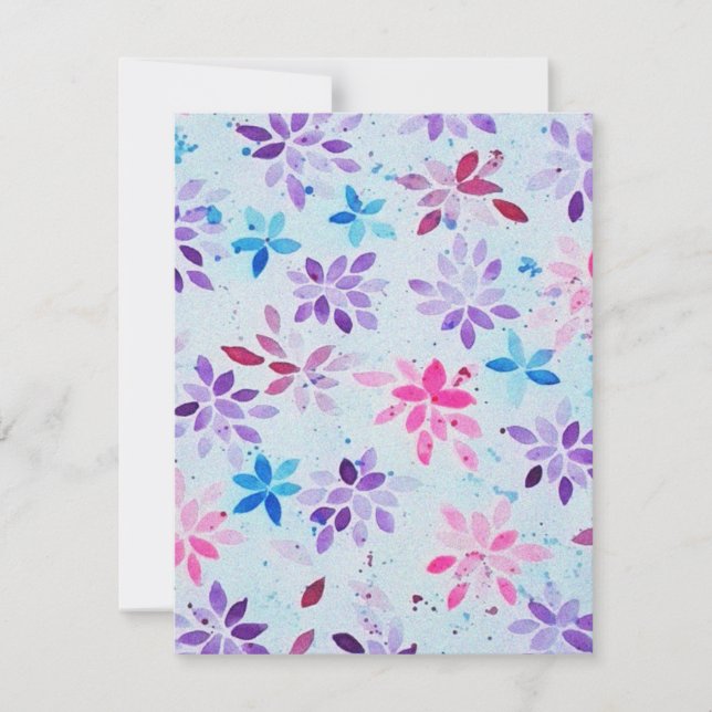 Cartão RSVP ​Whimsical Watercolor Purple & Pink Floral (Frente)