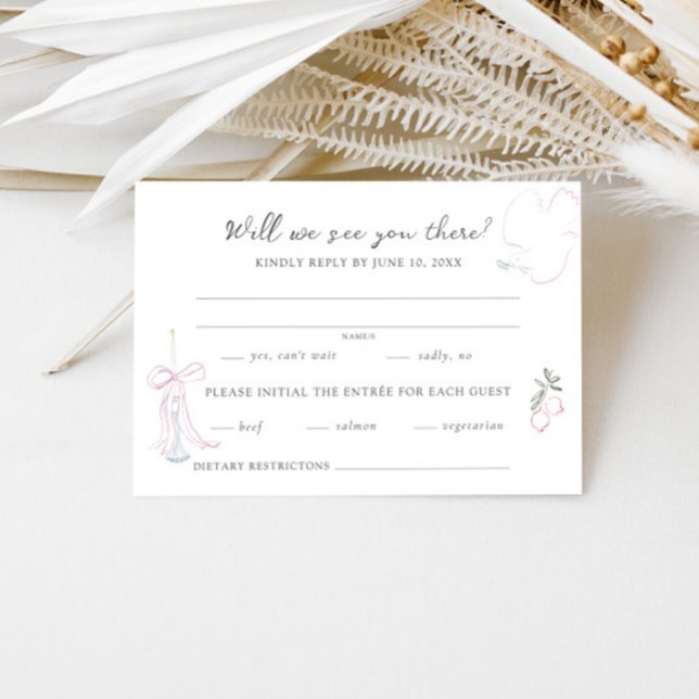 Cartão RSVP Whimsy Colorful Illustrated Wedding (Criador carregado)