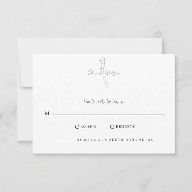 Cartão RSVP White Elegant Minimalist Botanical Wedding (Frente)