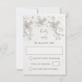 Cartão RSVP White Faux Paper Cut Roses Wedding
